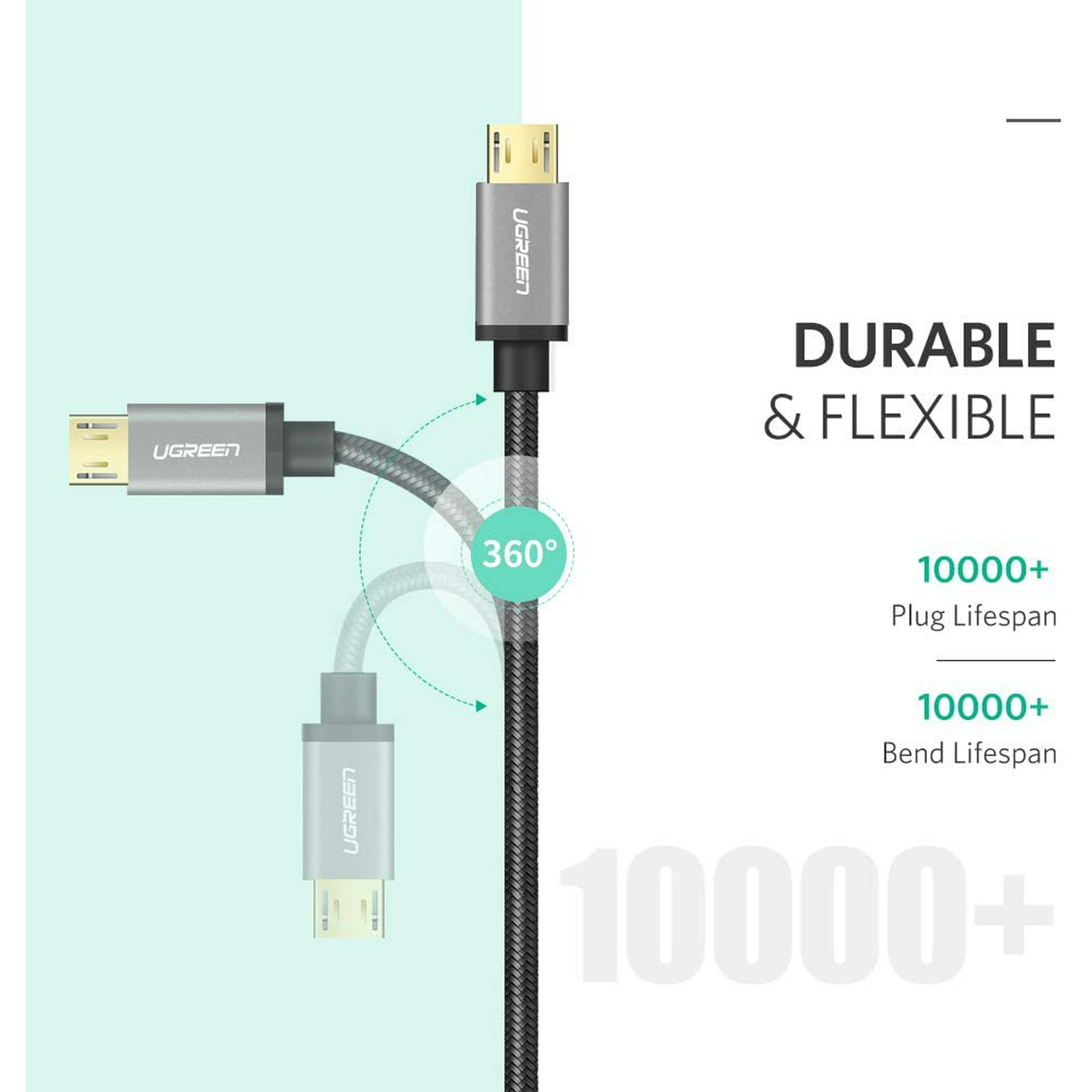 Premium High-Speed Micro USB Cable Black 1M Length Aluminum Alloy Compatible with Android Devices Bending Resistance Durable Nylon Braided Cable